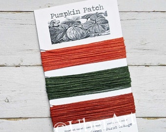 Waxed Linen Thread, Pumpkin Patch colors: Orange, Dark Green, Burnt Orange, 5 or 10 yards of each color