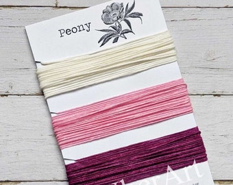 Waxed Linen Thread 4 ply, Peony colors: Warm White, Pink, Magenta, 5 or 10 yards of each color