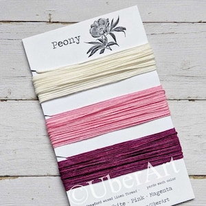 Waxed Linen Thread 4 ply, Peony colors: Warm White, Pink, Magenta, 5 or 10 yards of each color