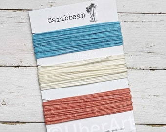 Waxed Linen Thread 4 ply, Caribbean colors: Turquoise, Warm White, Salmon, 5 or 10 yards of each color