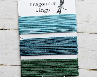 Waxed Linen Thread 4 ply, Dragonfly Wings colors: Turquoise, Teal Blue, Emerald Green, 5 or 10 yards of each color