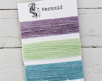 Waxed Linen Thread 4 ply, Mermaid colors: Lavender, Mint Green, Turquoise Blue, 5 or 10 yards each color