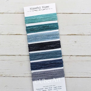 Waxed Linen Thread, Blissful Blues, 7 different shades of blue thread, 5 or 10 yards of each color