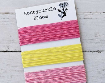 Waxed Linen Thread 4 ply, Honeysuckle Bloom colors: Hot Pink, Yellow, Pink, 5 or 10 yards of each color