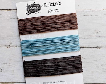 Waxed Linen Thread 4 ply, Robin's Nest colors: Walnut Brown, Turquoise Blue, Chocolate Brown, 5 or 10 yards of each color