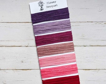 Waxed Linen Thread 4 ply, Flower Bouquet, 7 different shades of reds, pinks, and purples, 5 or 10 yards of each color