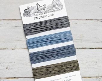 Waxed Linen Thread 4 ply, Farmhouse colors: Light Gray, Light Blue, Slate Blue, Khaki Green, 5 or 10 yards of each color