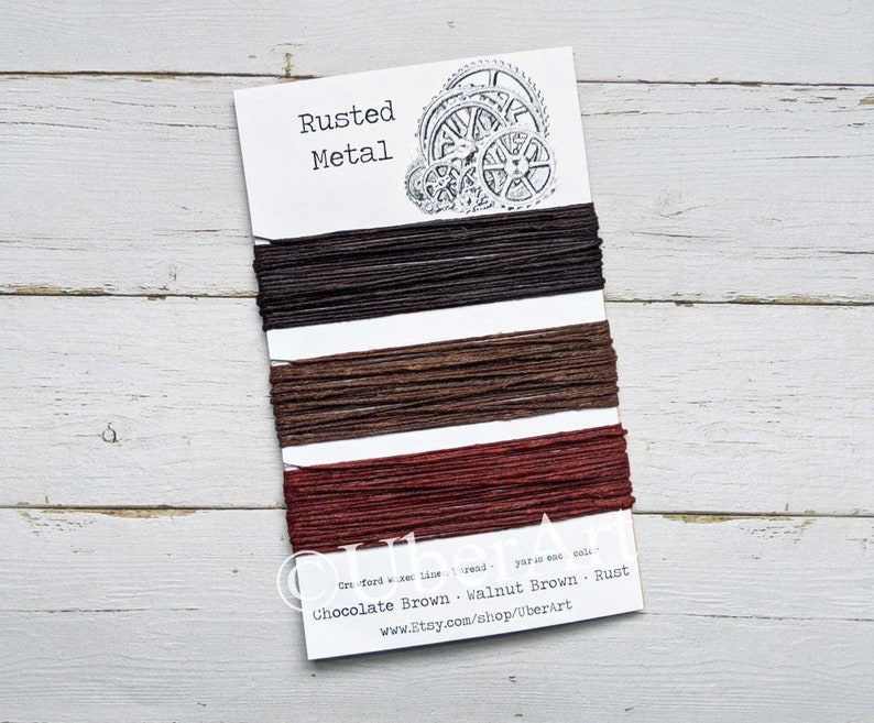 Waxed Linen Thread 4 ply, Rusted Metal colors: Chocolate Brown, Walnut Brown, Rust, 5 or 10 yards of each color image 1