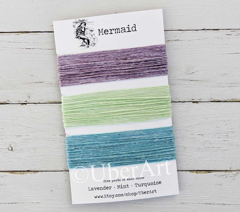 Waxed Linen Thread 4 ply, Mermaid colors: Lavender, Mint Green, Turquoise Blue, 5 or 10 yards each color image 1