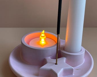 Handmade Jesmonite Candle Holder & Incense Holder | Eco Resin Multifunctional Art for Home Decor