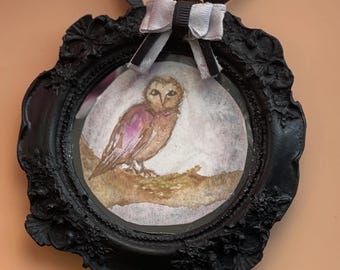 Hand Painted Watercolor Owl Art: Eco-Resin Frame, Ready to Hang