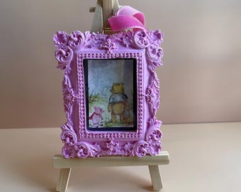 Watercolor Art Original Piglet & Winnie the Pooh in Handmade Luxury Frame, gift for a friend.