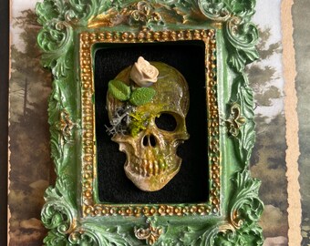 Dark Academic handmade skull wall art, bookish decor, miniature art, jesmonite
