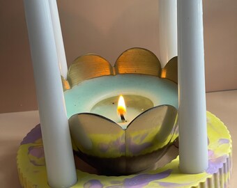 Handmade Gypsum Candle Holder centerpiece | Eco Resin Multifunctional Art for Home Decor