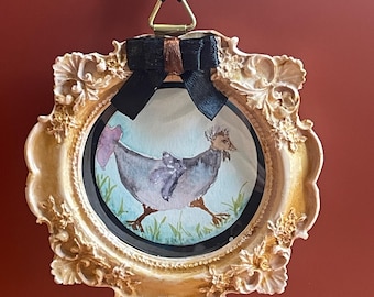 Original Art, Happy Chicken in Handmade Luxury concrete/cement Frame, Ready to hang