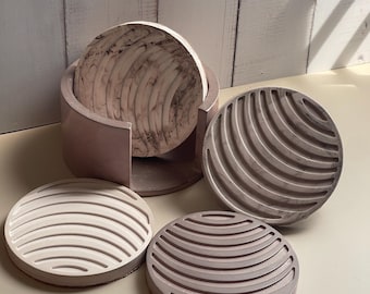 Eco-Resin Coaster Set with Holder: Minimalist Marble Jesmonite