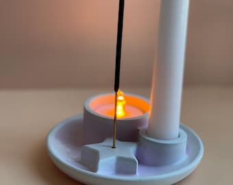 Handmade Jesmonite Candle Holder & Incense Holder | Eco Resin Multifunctional Art for Home Decor