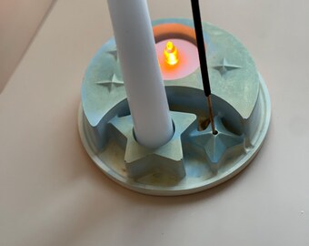 Handmade Star & Moon Gypsum Candle Holder: Eco-Resin Incense Burner