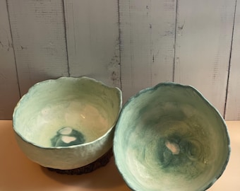 Biophilic Cement Bowl Set: Eucalyptus Green, Eco-Friendly Home Decor