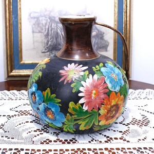 Very Rare Ceramic Vase, DINALE SICA Italy, Hand Painted Ceramic, Mid Century Venetian, Floral Home Living Decor