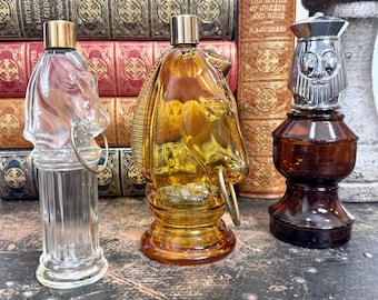 Vintage Avon 70' Chess Figures Perfume Glass Bottles, King and Knight, After Shave Horse Head Figurine Decanter, Collectible Home Decor