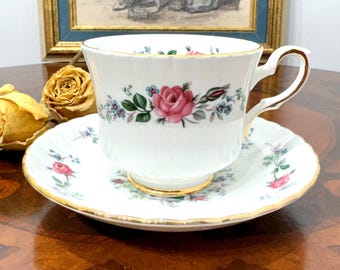 Vintage Royal Stafford Teacup And Saucer Set Bone China England 1940,  Pink Rose Pattern Collectible Floral Porcelain, Tea Coffee Gift