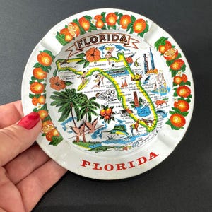 Florida Metal Table Ashtray, Midcentury Souvenir Ash Tray, Vintage Home Decor, Cottage Style Collectible Men&#39;s Cave Gift
