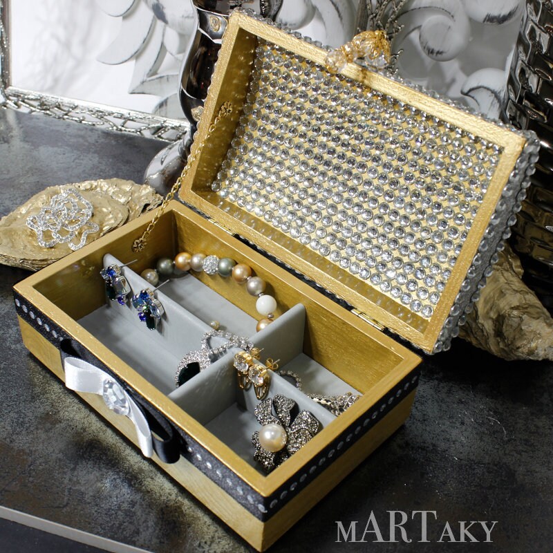 Sparkle Glamour Jewelry Box Storage Decorated Wooden Etsy Ireland