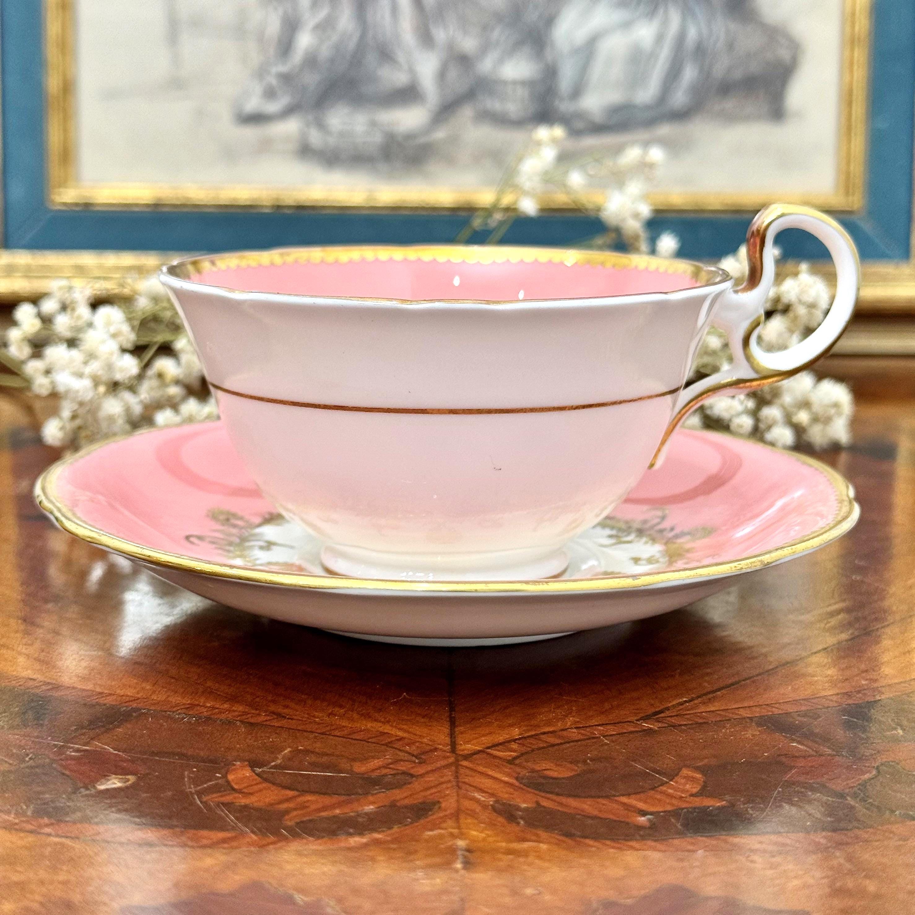 Vintage Aynsley Bone China Teacup and Saucer Set, Pink Rose, Art