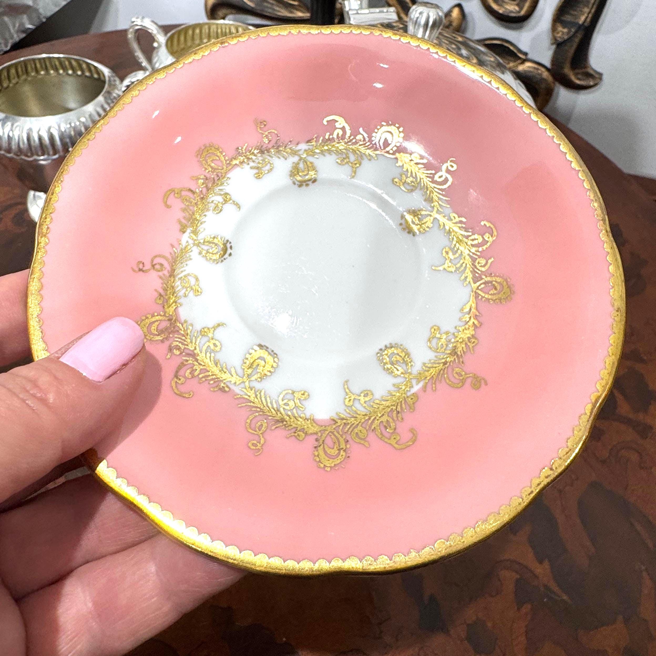 Vintage Aynsley Bone China Teacup and Saucer Set, Pink Rose, Art