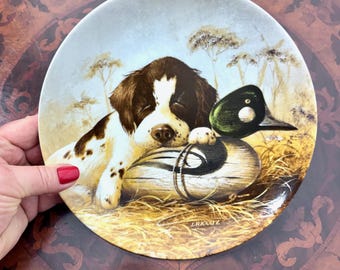 Knowles "Field Puppies" verzamelbord Dog Tired The Springer Spaniel, Lynn Kaatz Artist, vintage porselein voor verzamelaars, Bradex: 84-K41-51.1