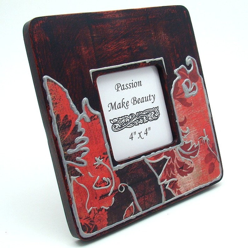 Standing or Hanging Wooden Frame Gift Black Red Silver Structural Paint Romantic Shabby Chic Photo Frame