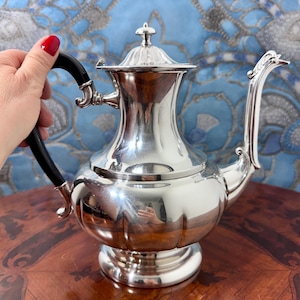 Silver Plate Coffee Pot E.P. Copper Lead Mounts Viking Canada 1920, Lidded Old English Pots, Antique Kitchen Dinnerware