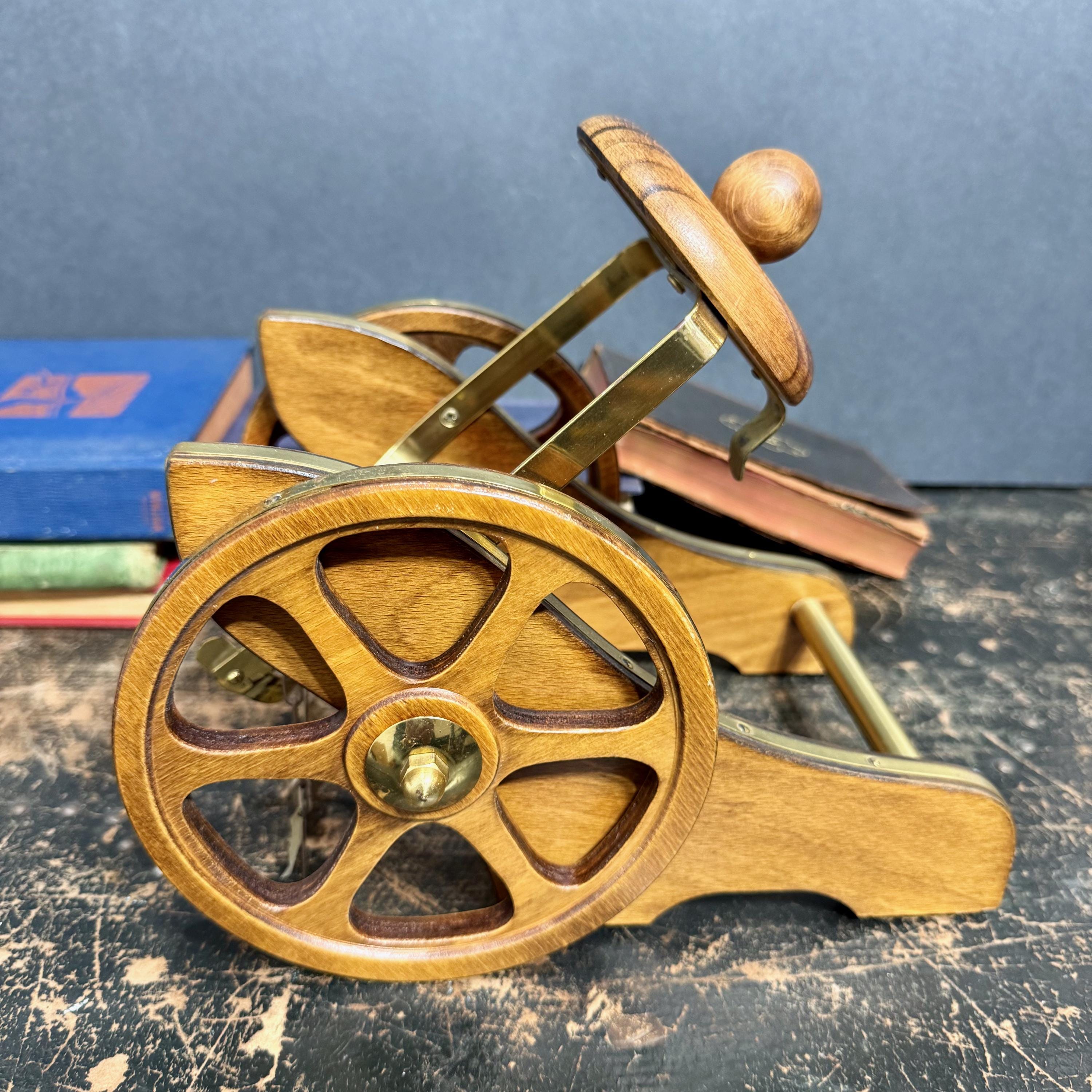 Vintage Le Courvoisier Cognac Bottle Stand Rack, Walnut Wood