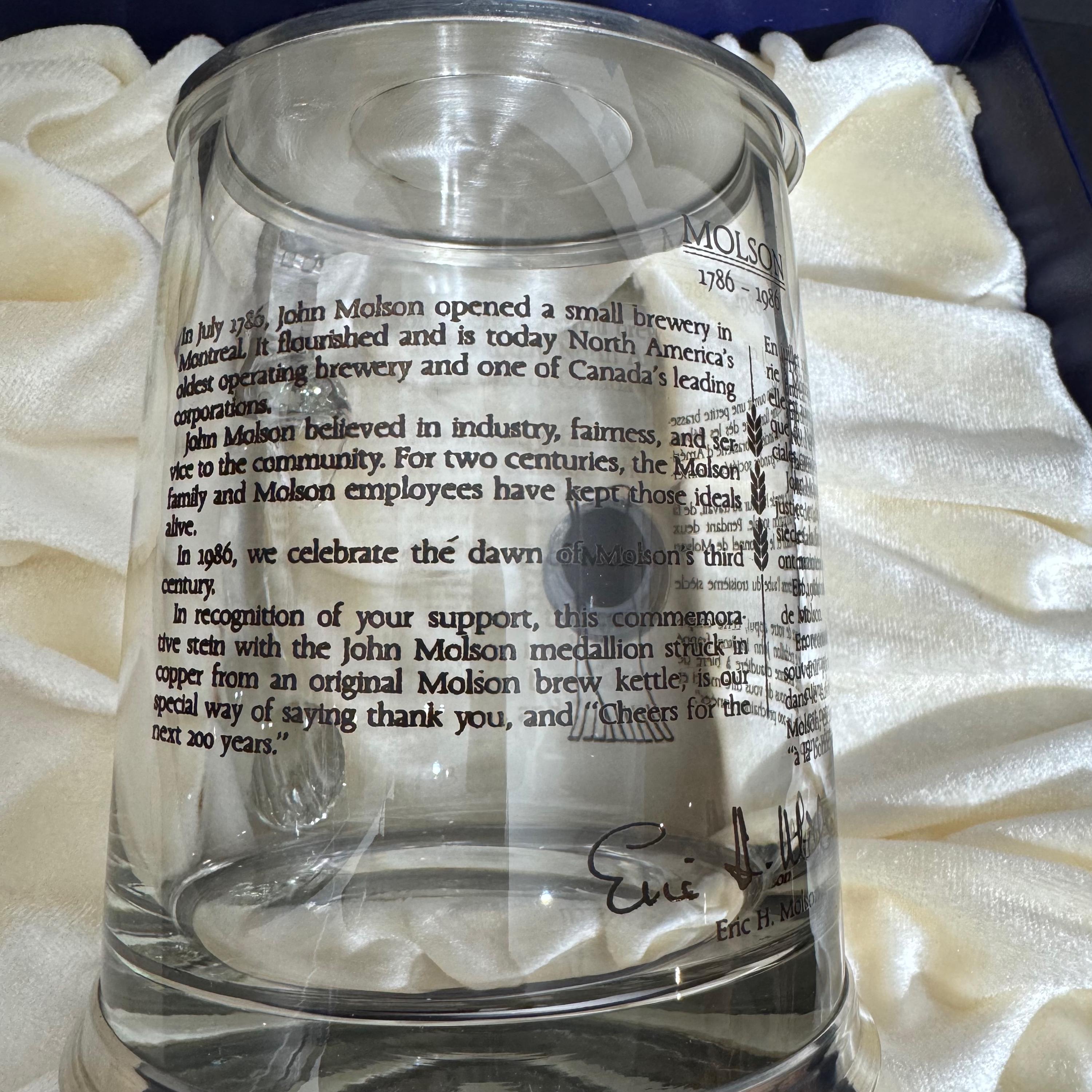 Vintage Rare Clear Glass Beer John Molson 1786-1986 200th