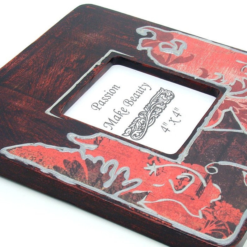 Standing or Hanging Wooden Frame Gift Black Red Silver Structural Paint Romantic Shabby Chic Photo Frame