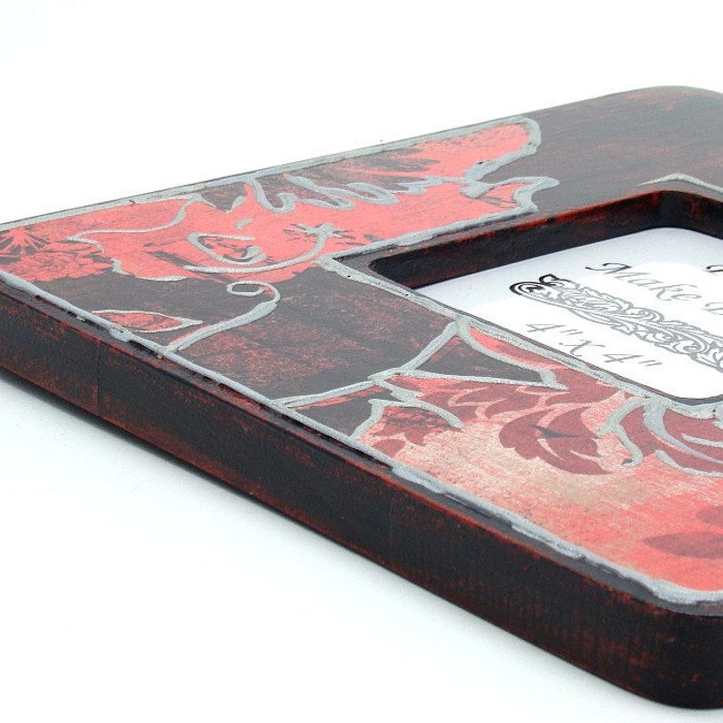 Standing or Hanging Wooden Frame Gift Black Red Silver Structural Paint Romantic Shabby Chic Photo Frame