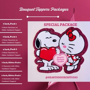 Red Kitty Valentine's Bouquet Topper: Glitter or Regular Cardstock 画像 3