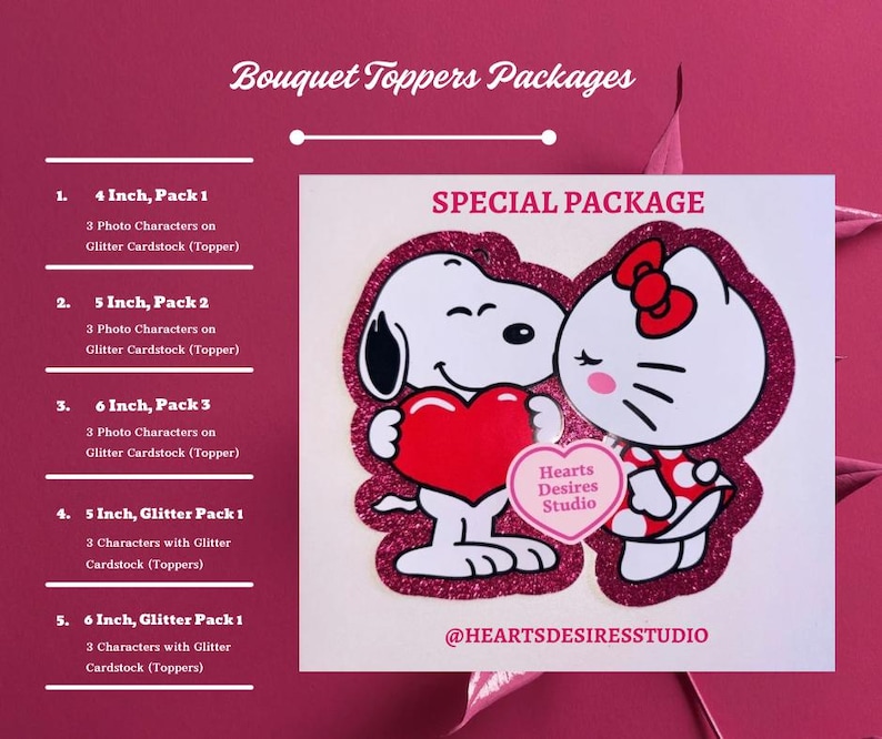 Red Kitty Valentine's Bouquet Topper: Glitter or Regular Cardstock 画像 3