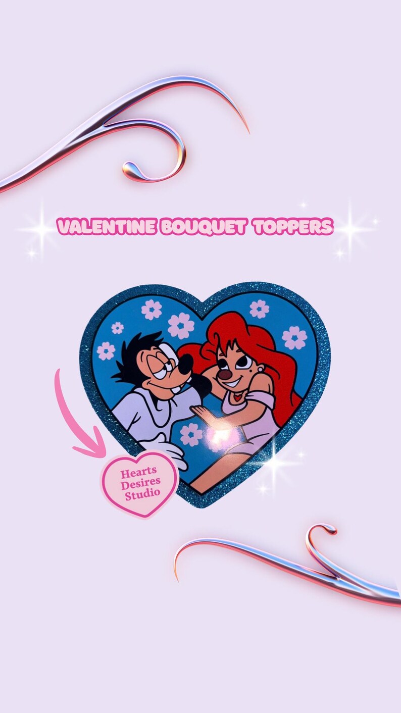 Red Kitty Valentine's Bouquet Topper: Glitter or Regular Cardstock 画像 9