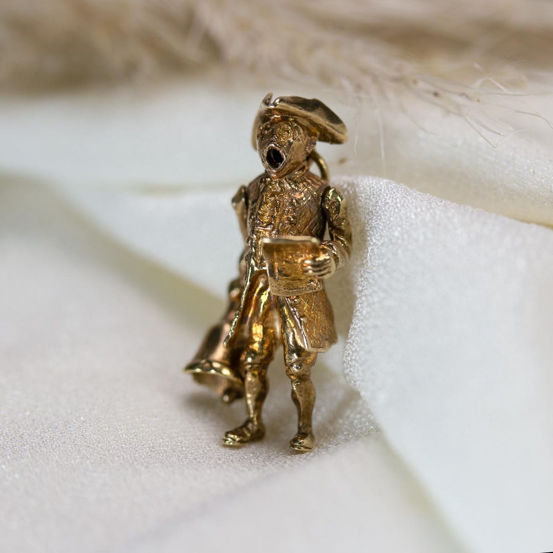 Bell Pendant Ringer Vintage Solid Rose Gold Town Crier / Bell-ringer / Man Ringing Bell ...