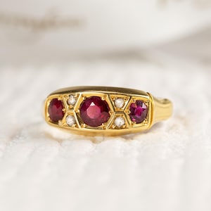 Antique Ruby & Diamond Ring, Hallmarked 1902 Size J - 18 Carat Yellow Gold Red Birthstone Perfect  Engagement / Anniversary Gift Jewellery