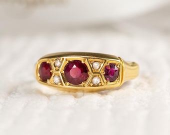 Antique Ruby Diamond 18K Gold Ring, Hallmarked 1902, Size J