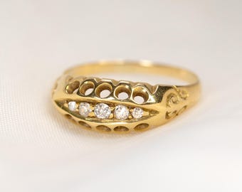 Antique 18K Yellow Gold Five Stone Diamond Ring, Victorian 1920s, Size J