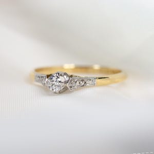 Antique Edwardian Illusion Set Diamond Solitaire Ring Size P.5 - Diamond Shoulders 18ct Yellow Gold & Platinum Engagement / Promise Ring