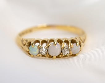 Antique 18ct Gold Opal & Diamond Ring – Victorian Hallmarked 1901
