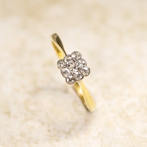 Vintage 18 Carat Yellow Gold + Platinum Edwardian Diamond Tablet Ring Size L 1/2 - Antique Diamond Engagement Ring / Promise Ring