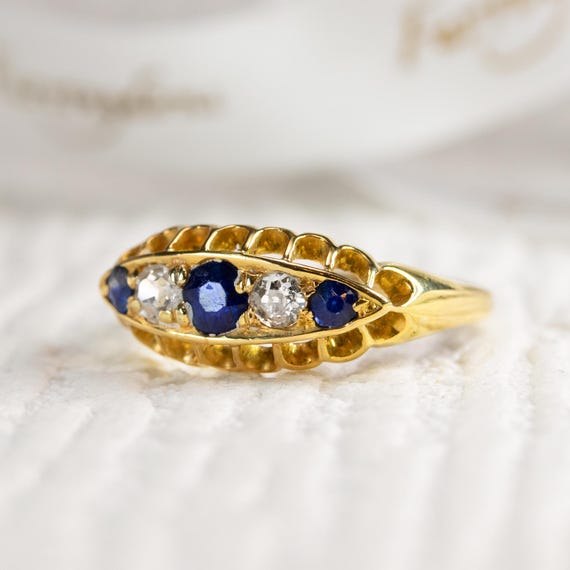 Vintage Victorian Diamond Sapphire Five Stone Ring, Circa 1880s