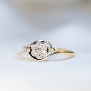 Vintage Victorian Diamond Daisy Twist Cluster Ring Size N.5 - Beautiful Alternative Engagement Ring, Antique Jewellery Marked 1900&#39;s