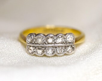 Art Deco Diamond Cluster Ring – 18k Gold & Platinum, Size K